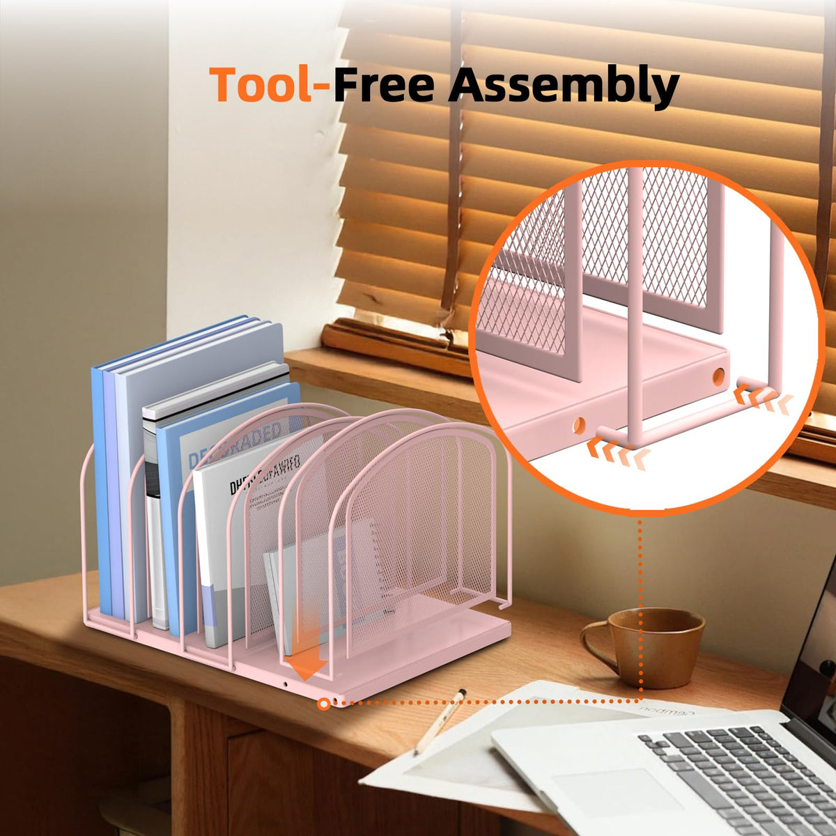SUPEASY 5-Section Vertical File Organizer, Mesh Desk Organizer, Pink