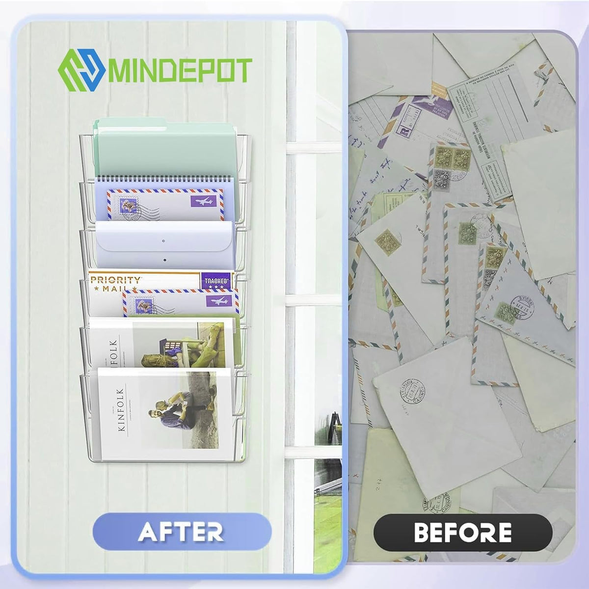 MINDEPOT 5 Pockets Acrylic Wall File Organizer Clear File Holder for Office