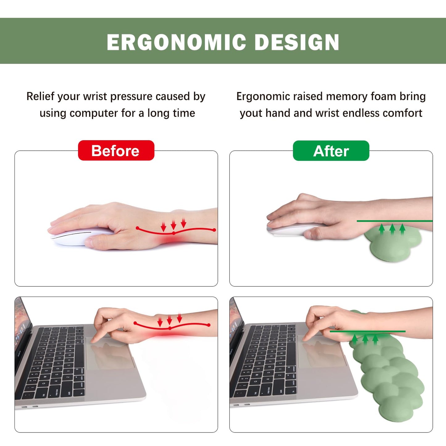 Lauspuck Cloud Keyboard Wrist Rest Mouse Pad Set, PU Leather Memory Foam Wrist Cushion Support