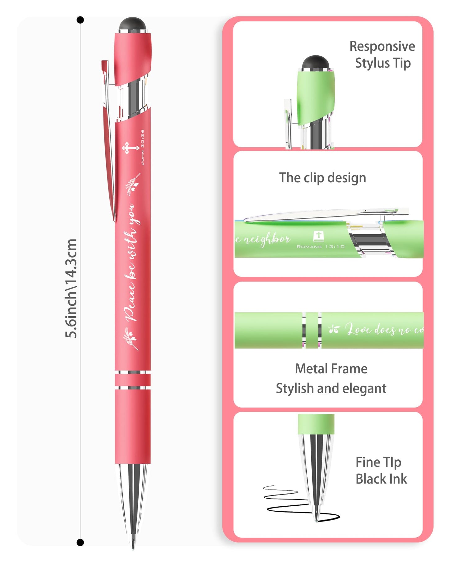 Ctsotmybs Christian Pens 2-in-1 Stylus Inspirational Bible Verse Pens Bulk Christian Gifts for Men