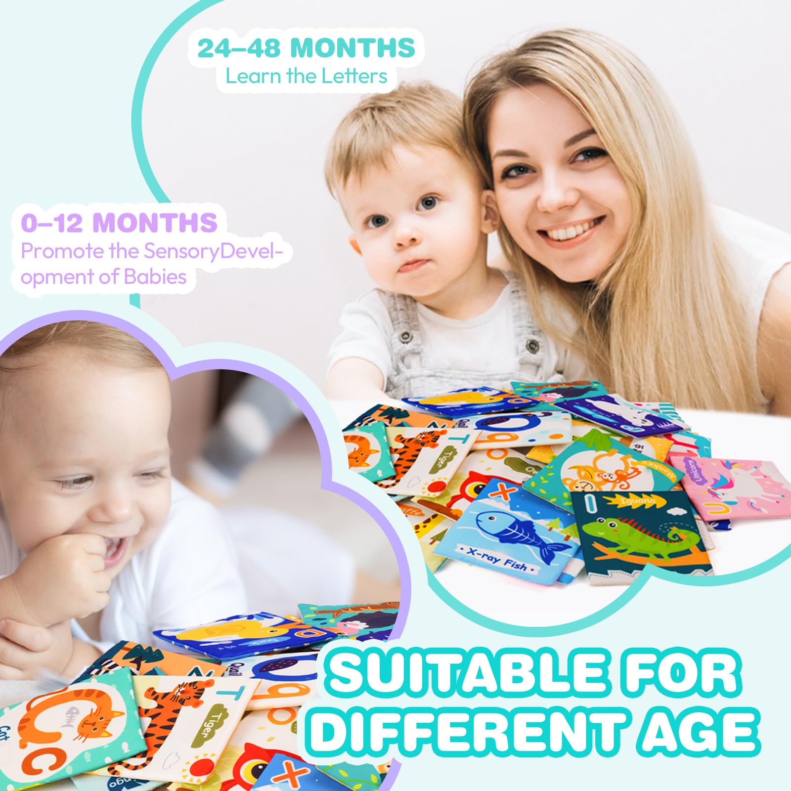 Jollybaby Reusable Soft ABC Alphabet Animal Flash Cards for Baby 0-12 Month