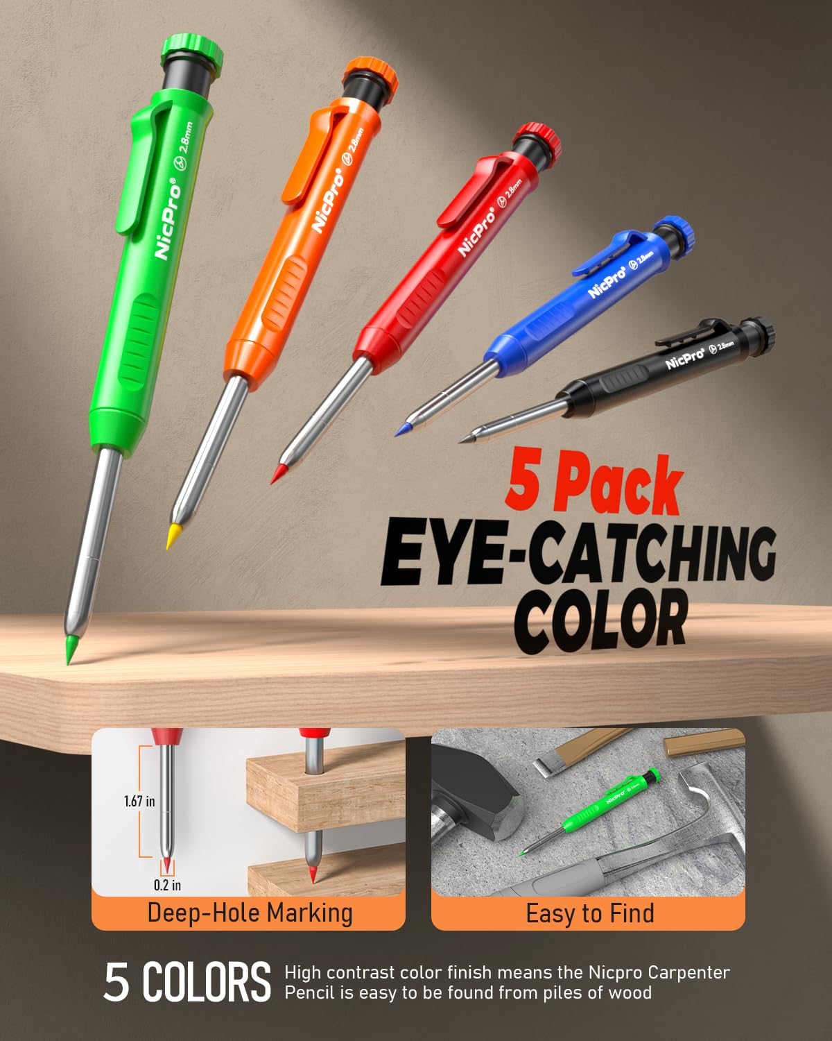 Nicpro 31 Pack Carpenter Pencil Set with Sharpener, Canvas Case
