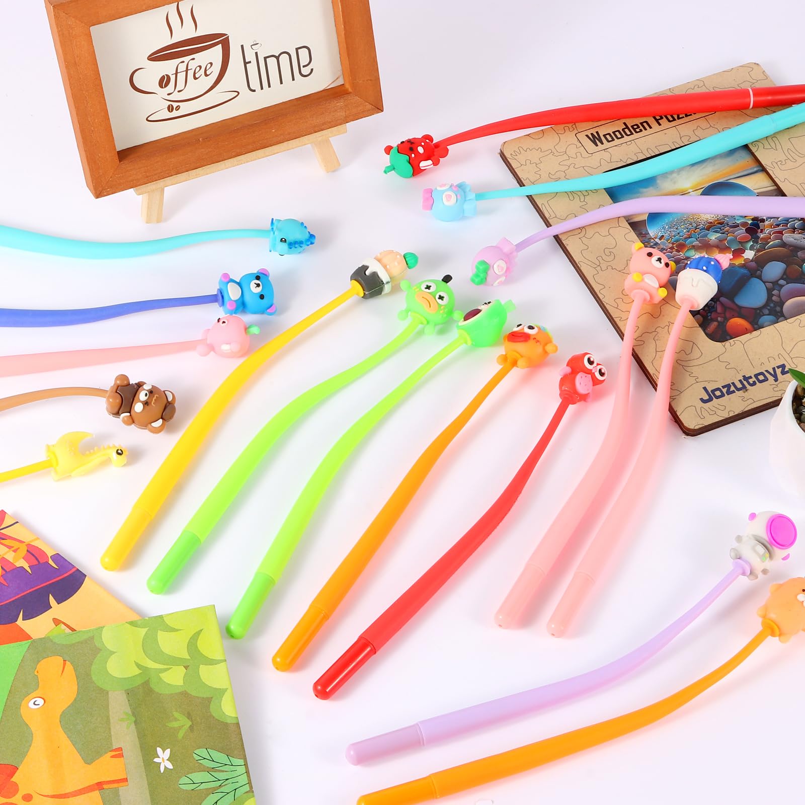 LiYiQ 48 PCS Cartoon Stress Relief Bobblehead Pens Fun Cute Pen Fidget Pens Kawaii Octopus Bear