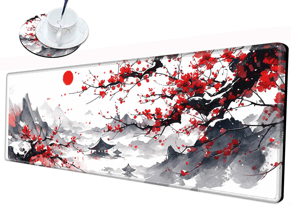 Cherry Blossom Mouse Pad Sakura 36x12 Desk Mat Japanese Desk Pad Gaming Large Mousepad Long Mouse