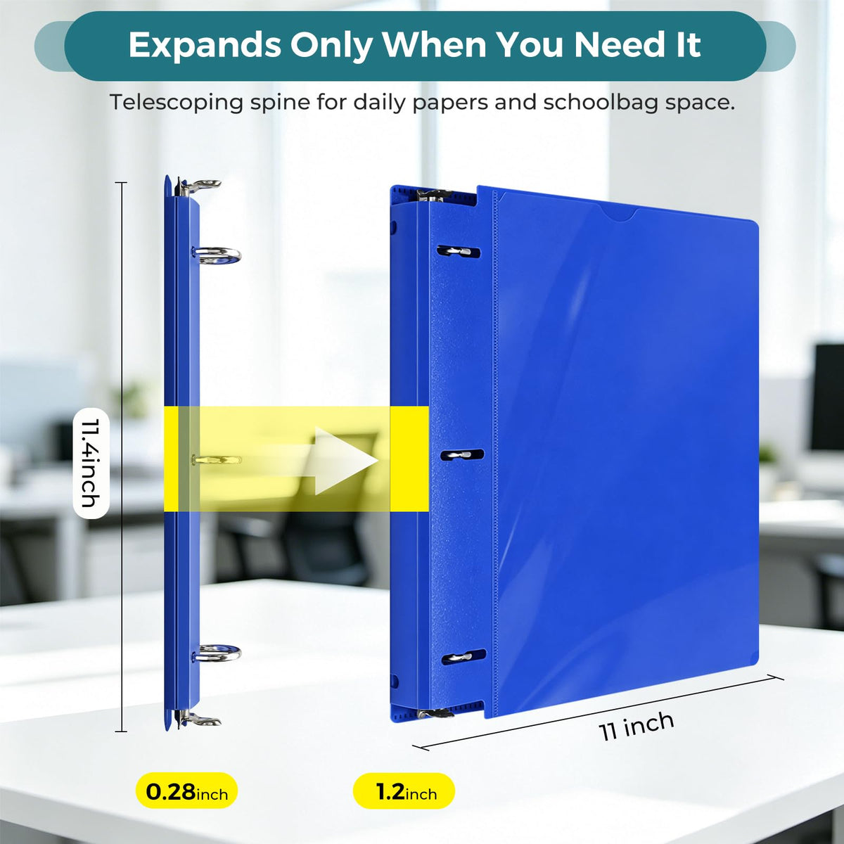 SUIN 1-inch 3 Ring Binders with Pocket, Expandable 1.2 inch Spine Binder, 4 Color-Code with Clear