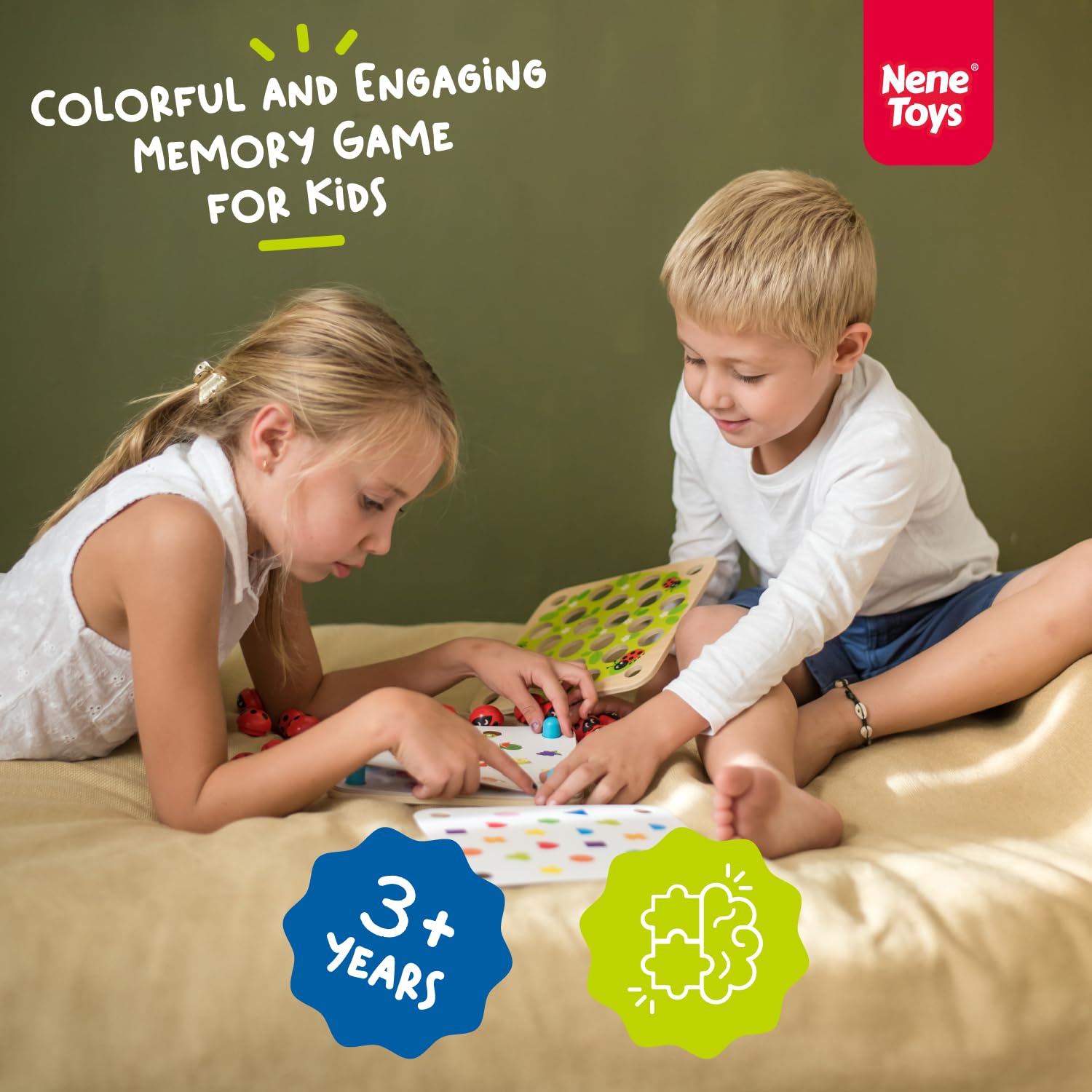 Nene Toys Ladybug’s Garden Memory Game – Wooden Matching Games for Toddlers 3-5 – Travel Toy for