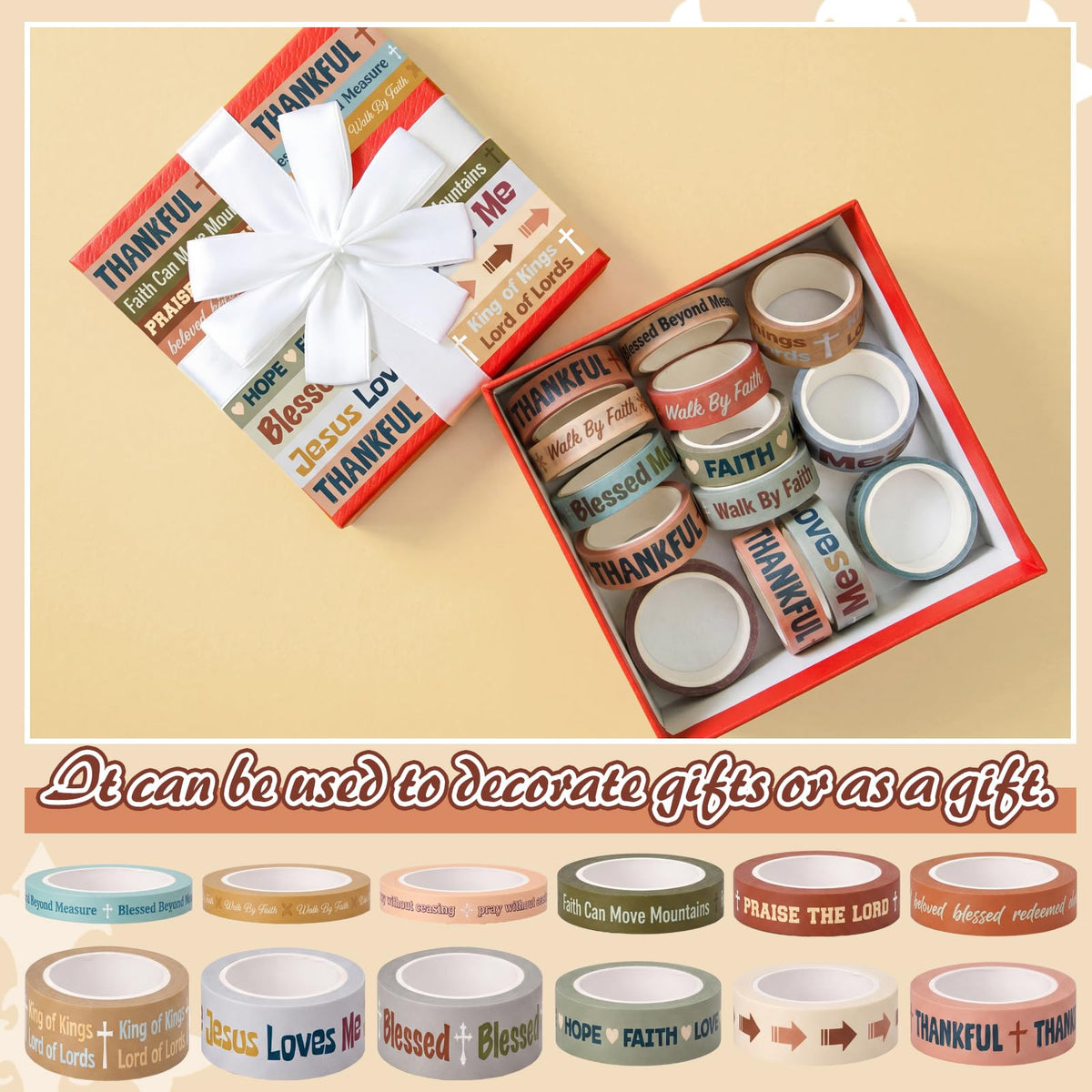 Janlaugh 24 Rolls Christian Washi Tape Gifts, Boho Religious, Multi Size