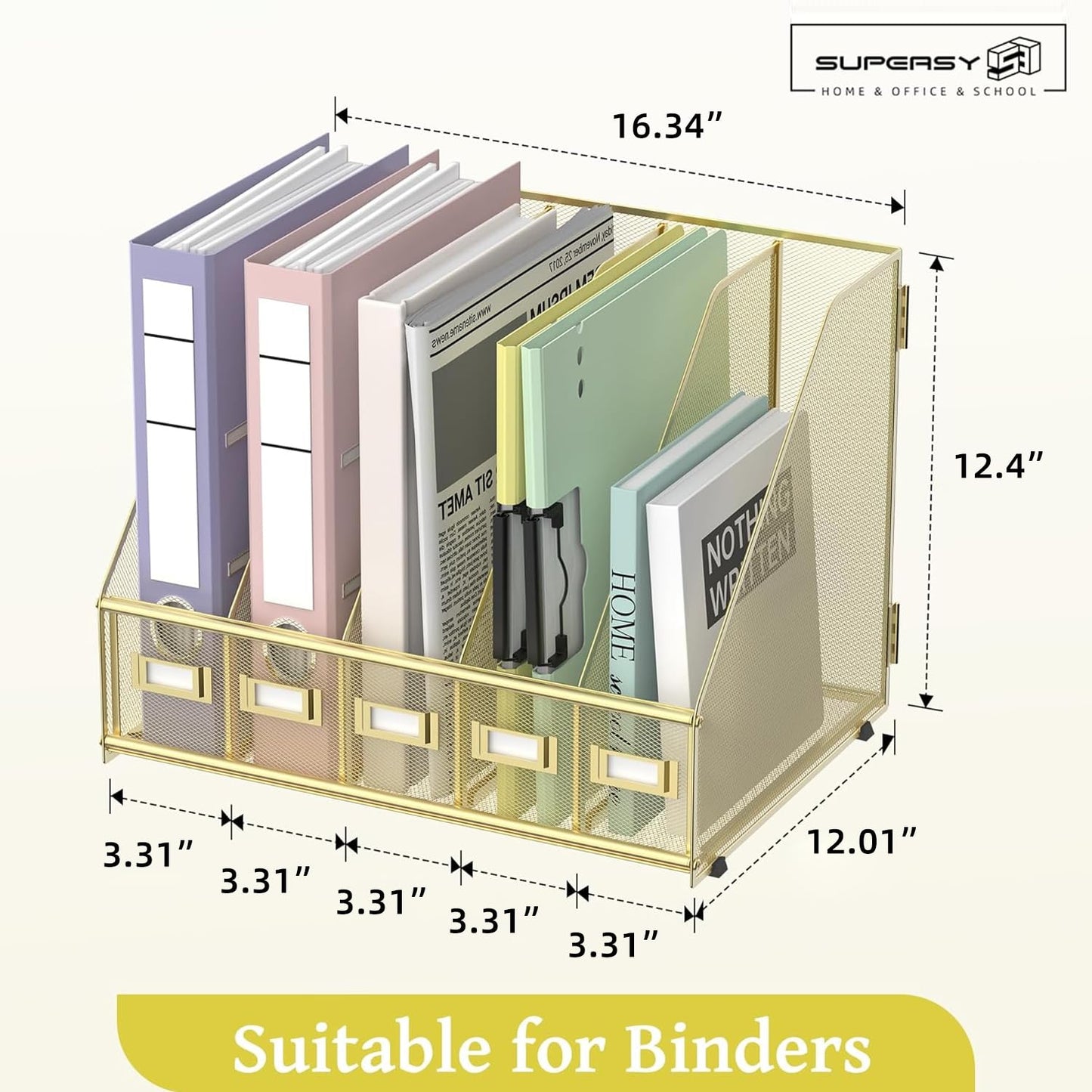 SUPEASY Desk Organizers Metal Desk Magazine File Holder with 5 Vertical Compartments Rack File