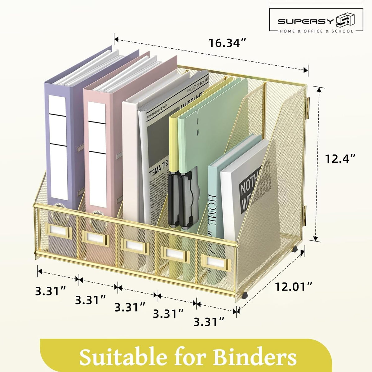 SUPEASY Desk Organizers Metal Desk Magazine File Holder with 5 Vertical Compartments Rack File