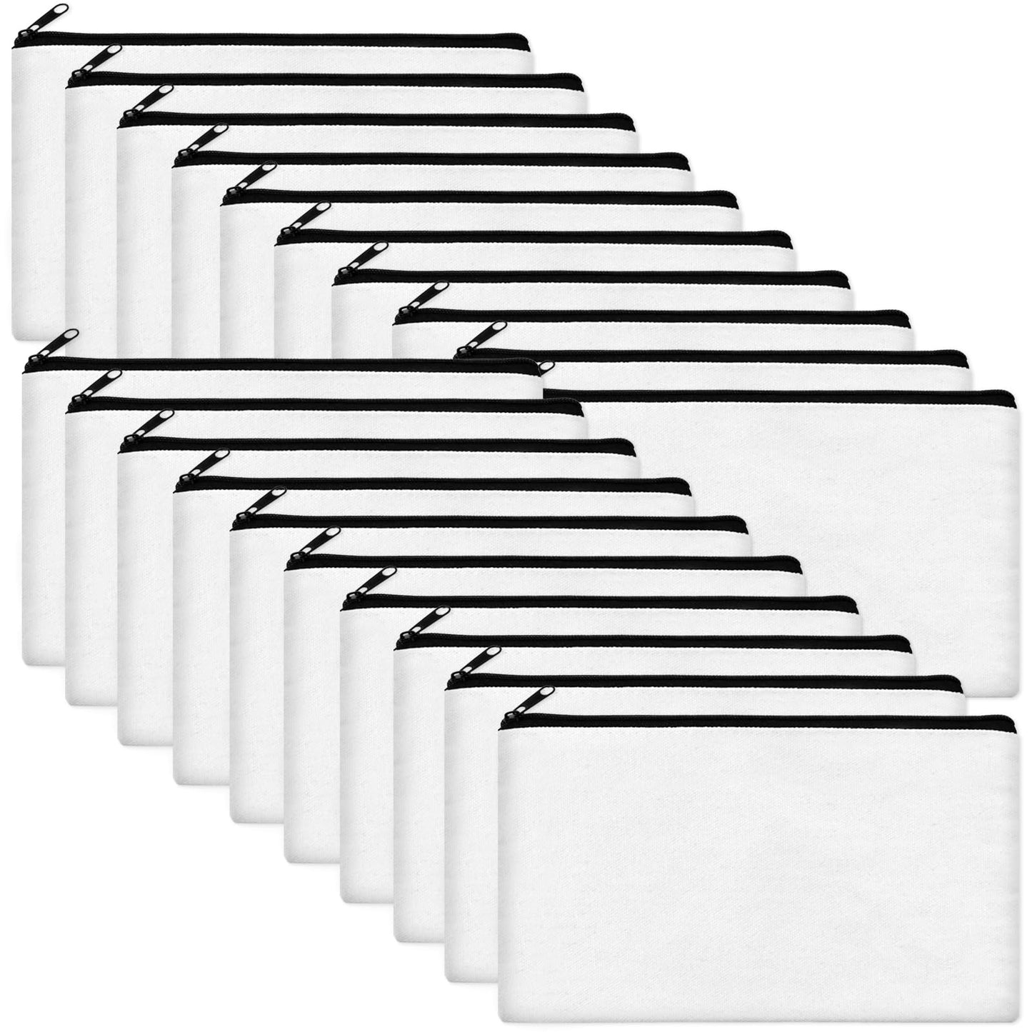 Legigo 20 Pack Blank Canvas Bag Zipper Pouch Makeup Bags Bulk- Multi-Purpose White Canvas Pencil