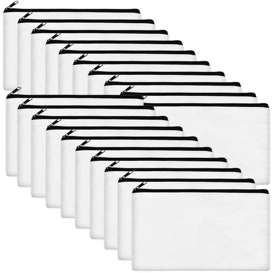 Legigo 20 Pack Blank Canvas Bag Zipper Pouch Makeup Bags Bulk- Multi-Purpose White Canvas Pencil