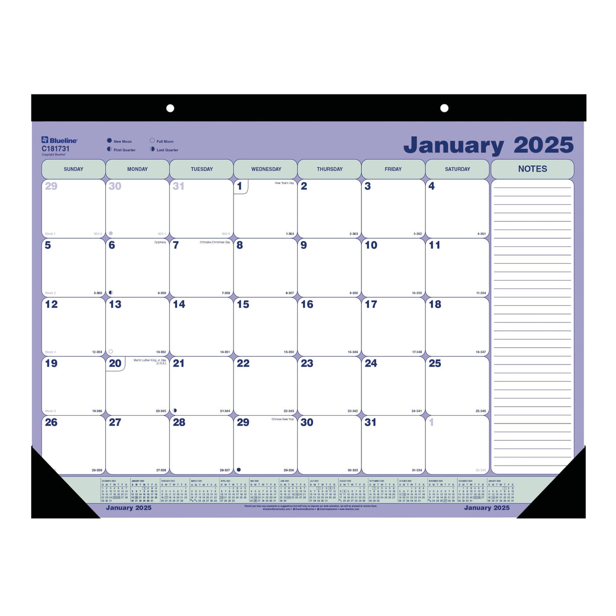 Blueline® 2025 Monthly Desk Pad Calendar, 12 Months, January to December, 21.25" x 16" (C181731-25)