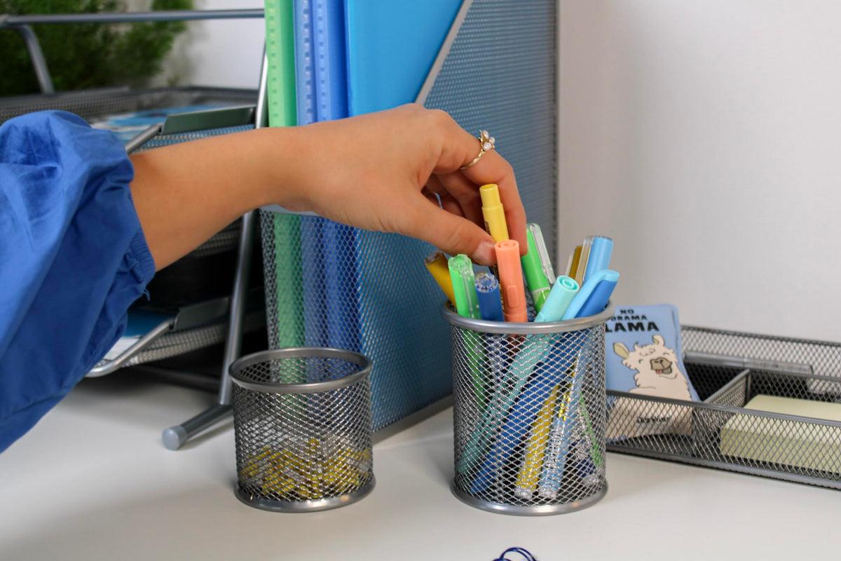 Wedo Office 065454 Pen Holder Set Wire Mesh Silver