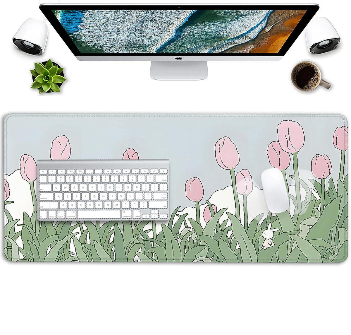 Tulip Flower Mouse Pads,Pink Mouse Pad for Woman,Large Desktop Mat for Keyboard and Mouse,XL