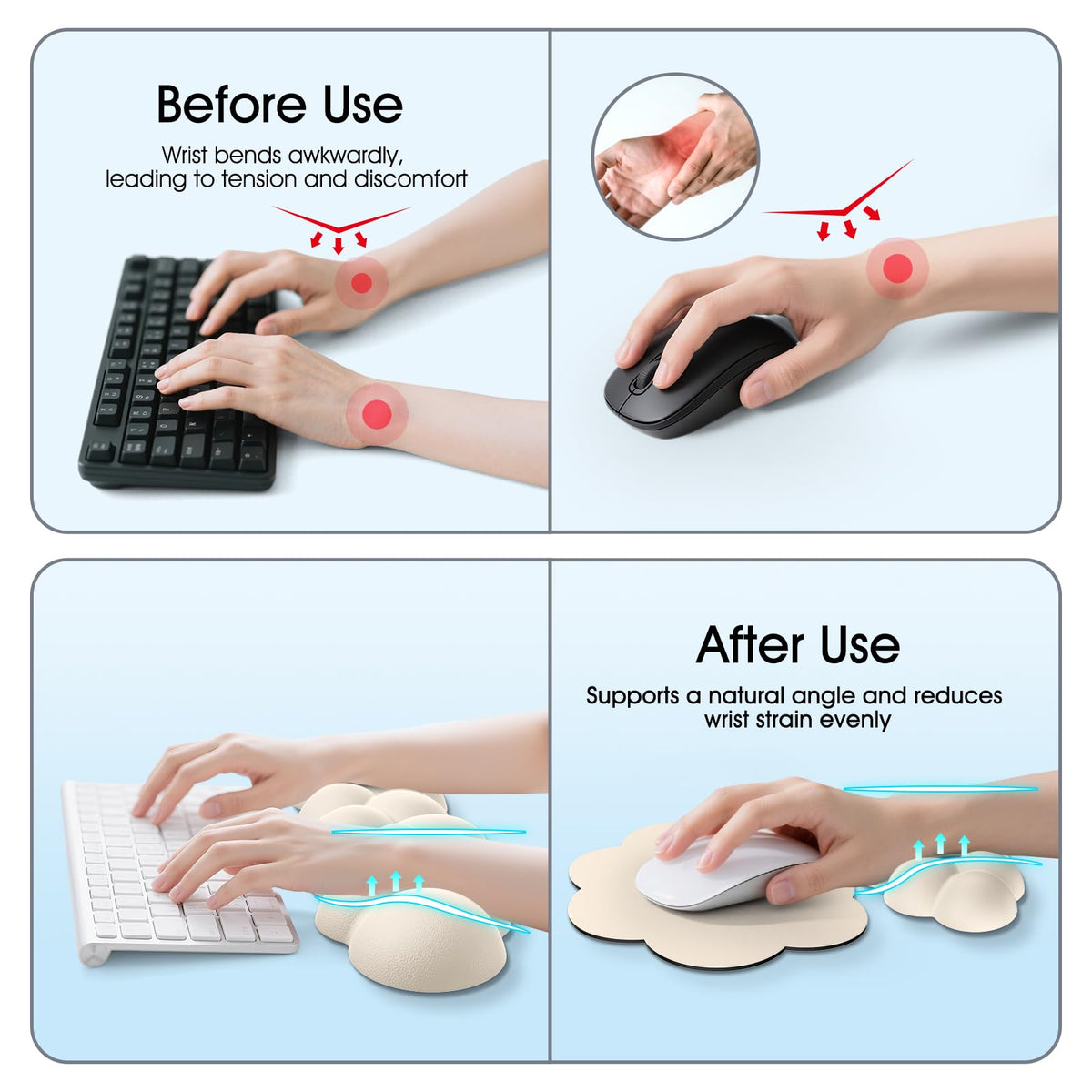 Retuhapy Cloud Wrist Rest Keyboard Cushion and Cloud Mouse Pad, Beige