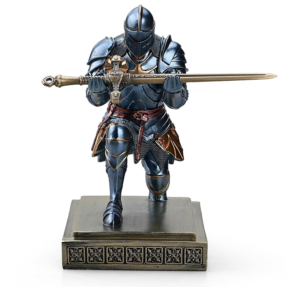 Medieval Warrior Knight Pen Holder Fun Desk Accessories Paperweight Blue