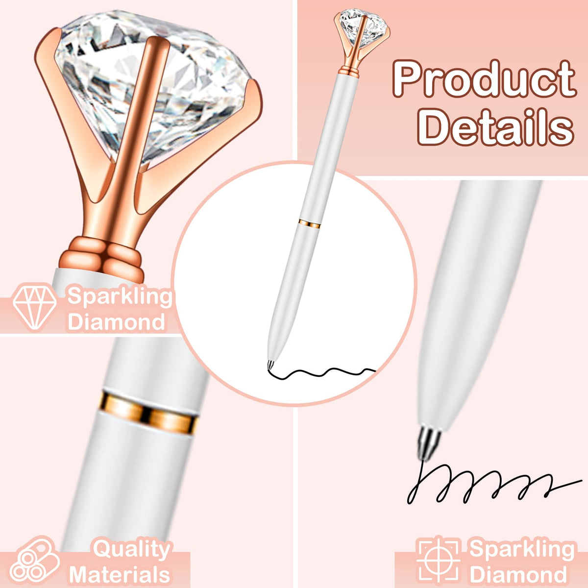 PASISIBICK White Diamond Pens Pack of 20 Bling Diamond Gem Pen Décor Gifts for Women Bridesmaid