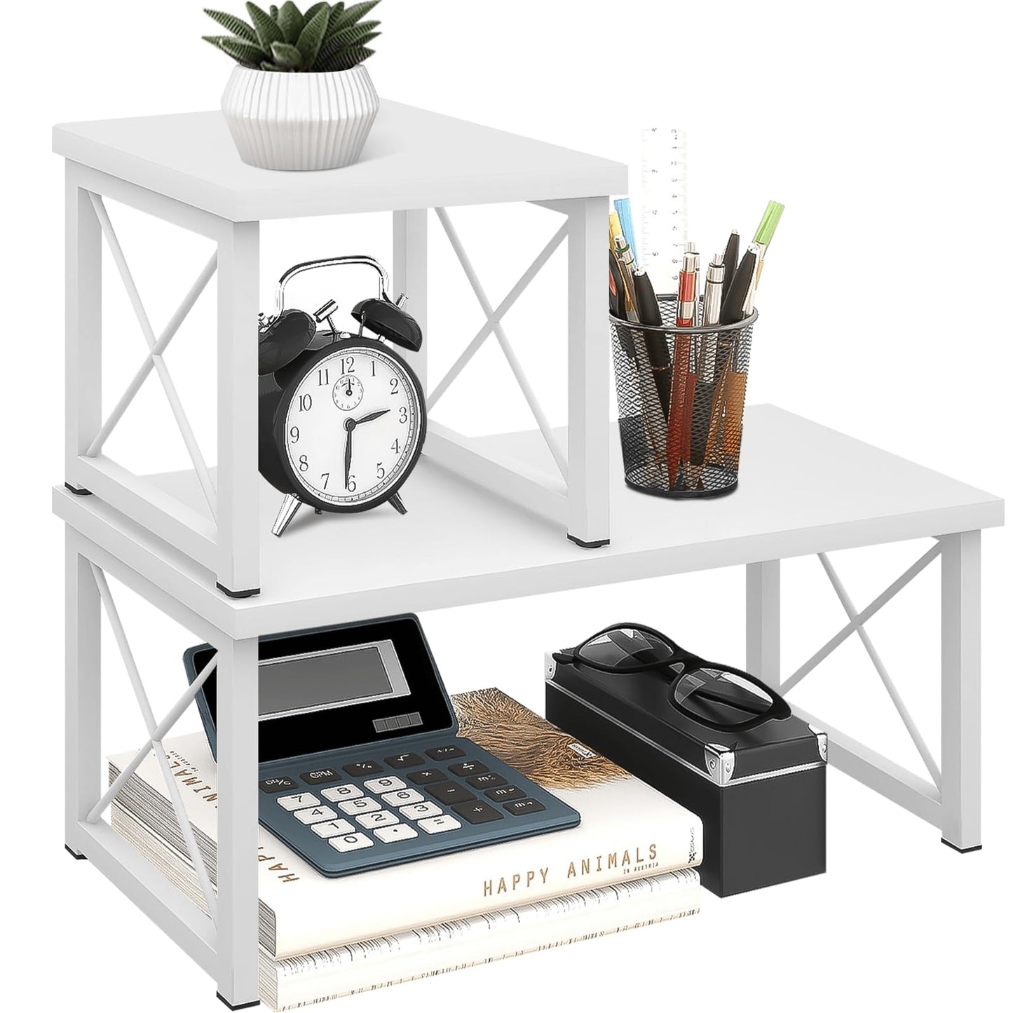ELITEROO Wooden Desktop Shelf, Freestanding Small Bookshelf Organizers