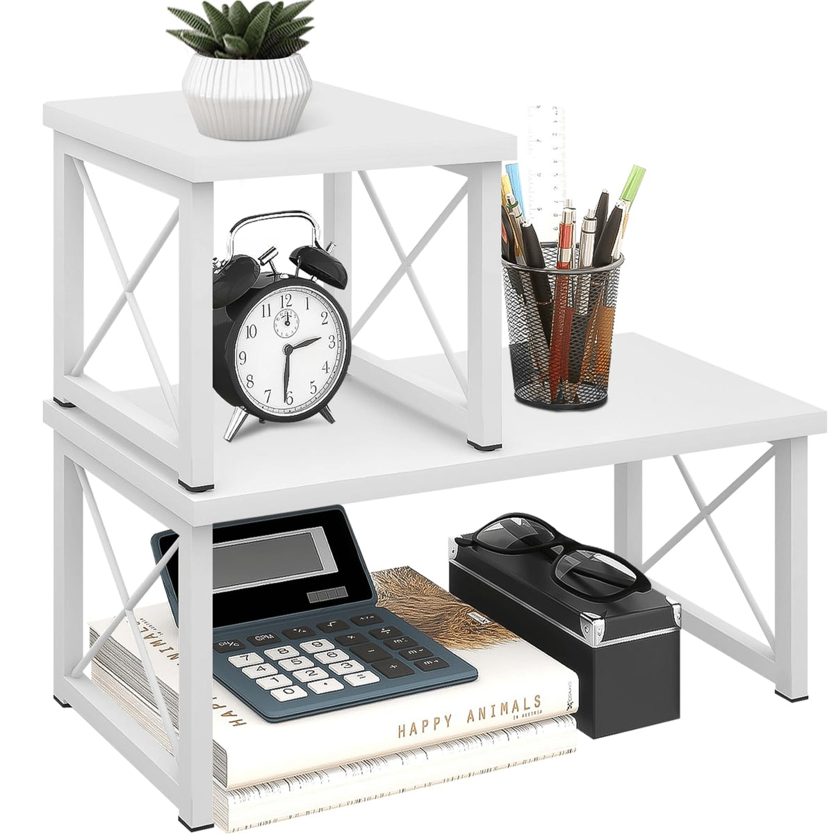 ELITEROO Wooden Desktop Shelf, Freestanding Small Bookshelf Organizers