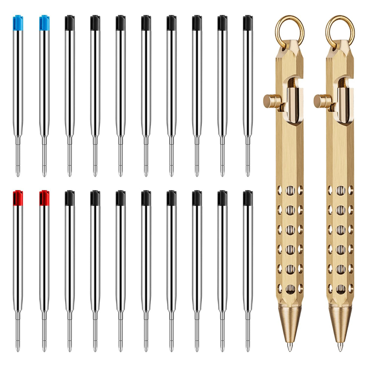 Origin-Joy 2 Pack Bolt Action Pen Set, Six Edge Solid Brass EDC Pocket Tactical Pen With 20