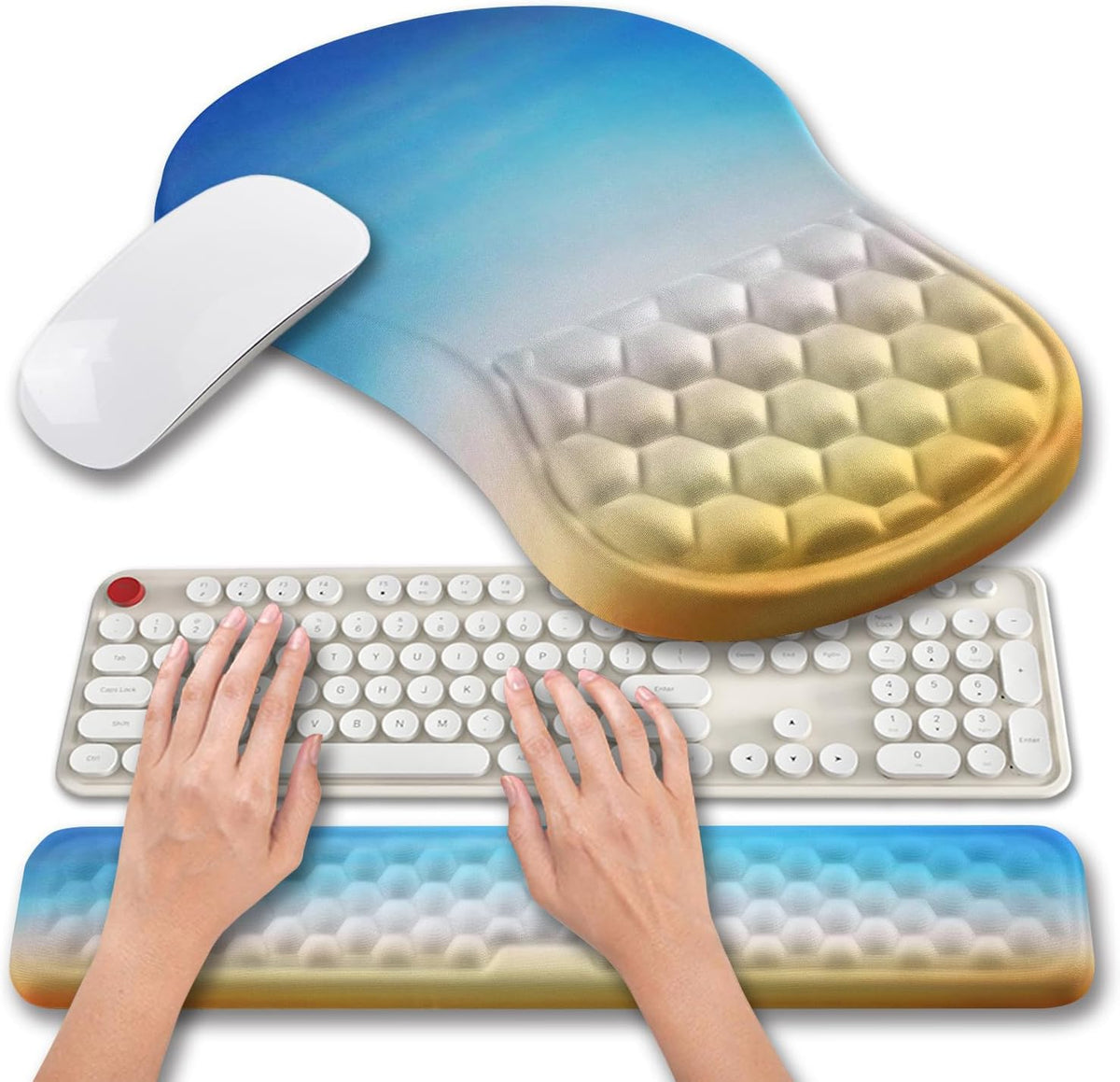 Hokafenle 2 in 1 Ergonomic Mouse Pad Wrist Support & Wrist Rest for Computer Keyboard Set, with