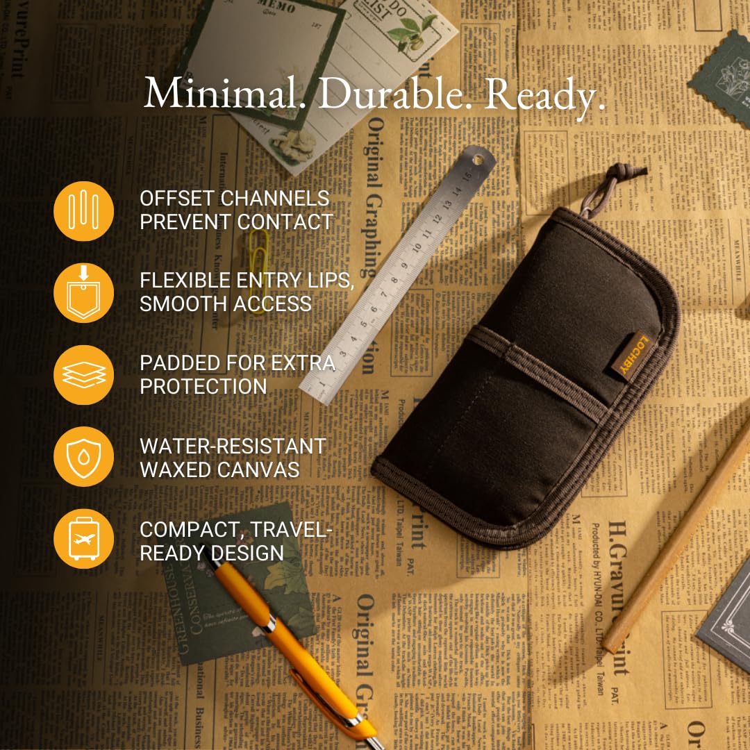 LOCHBY® Quattro | Slim and Elegant Pen Pouch, Durable Waxed Canvas, Lightly Padded for Fountain Pen
