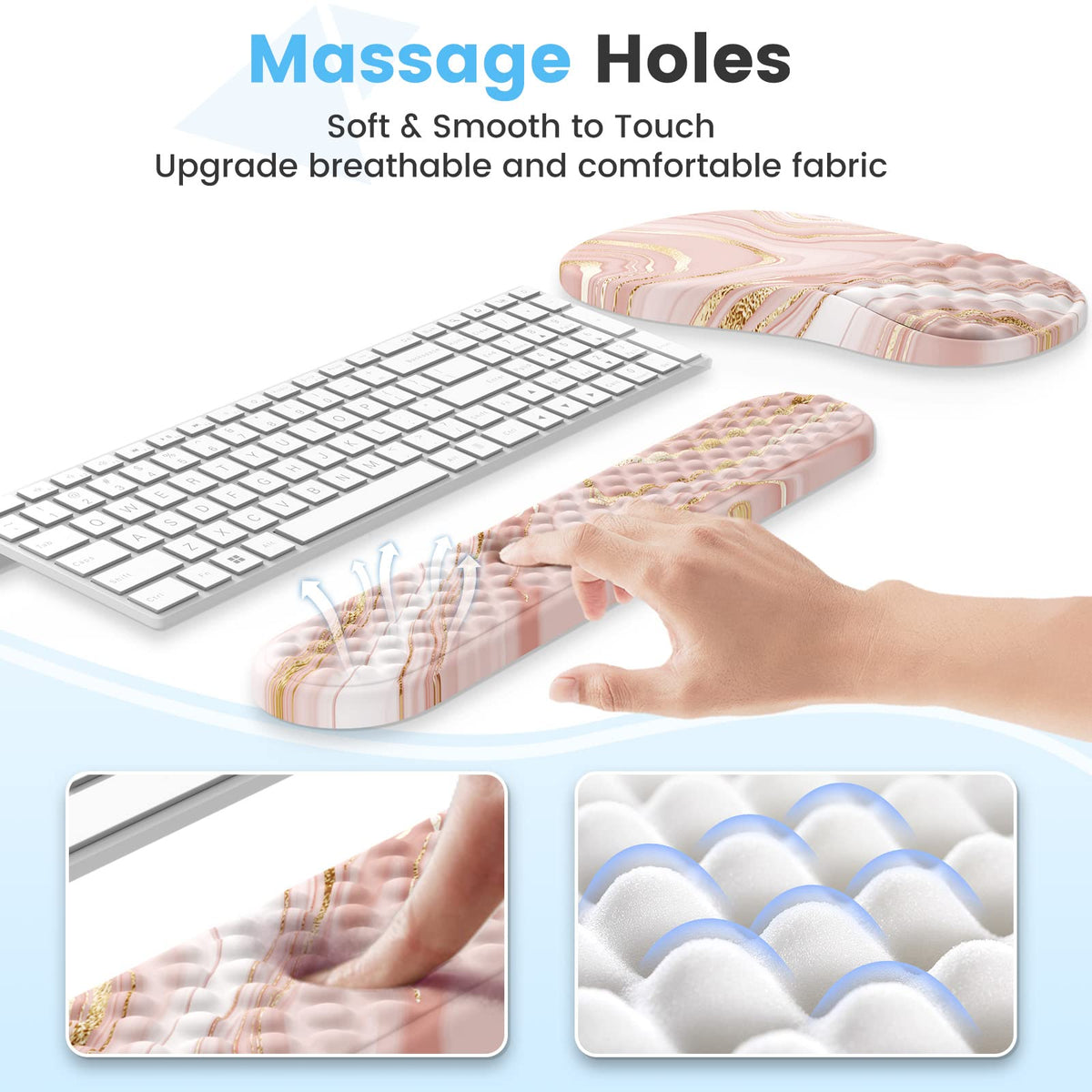 HAOCOO Ergonomic Keyboard Wrist Rest & Mouse Pad Set, Rose Gold Pink