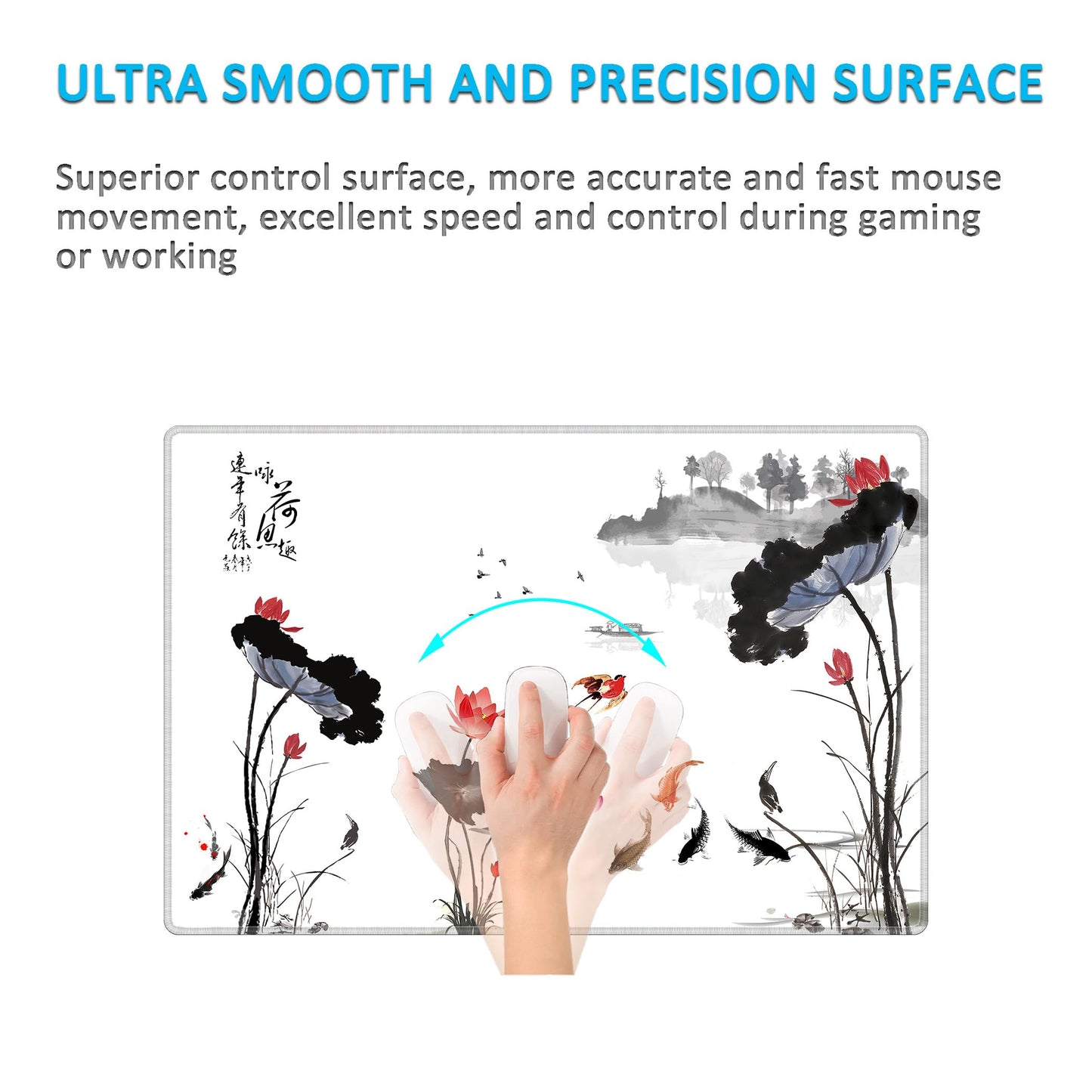 LL-COEUR XXL Landscape Gaming Mouse Pad Computer Keyboard Mat Office Desk Pad (Lotus, 23.6" x 15.7"