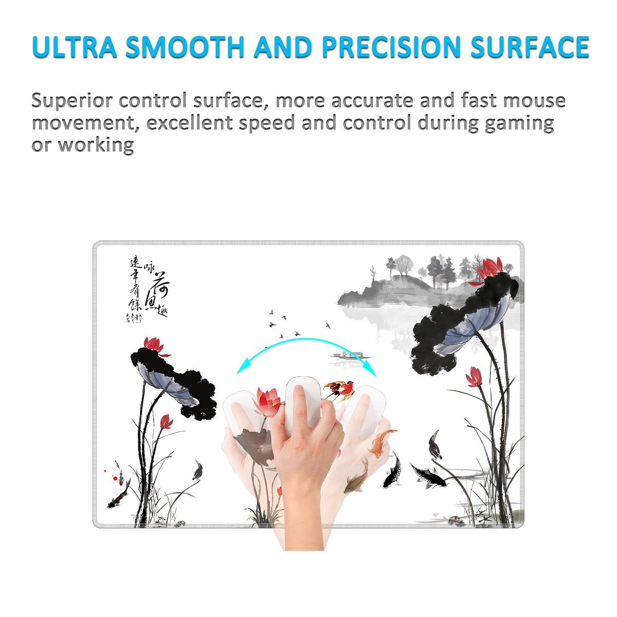 LL-COEUR XXL Landscape Gaming Mouse Pad Computer Keyboard Mat Office Desk Pad (Lotus, 23.6" x 15.7"