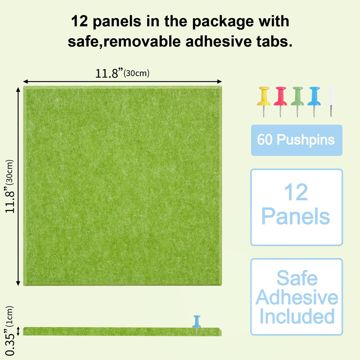 Large Cork Board Felt Wall Tiles, 47"x35" 12 Pack Felt Bulletin Board Pin Board with 48 Safe