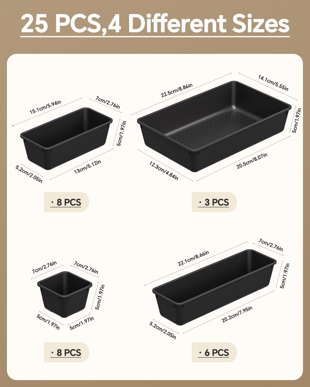 KEMETHY 25 PCS Plastic Drawer Organizers Set, 4 Sizes Vanity Organizer