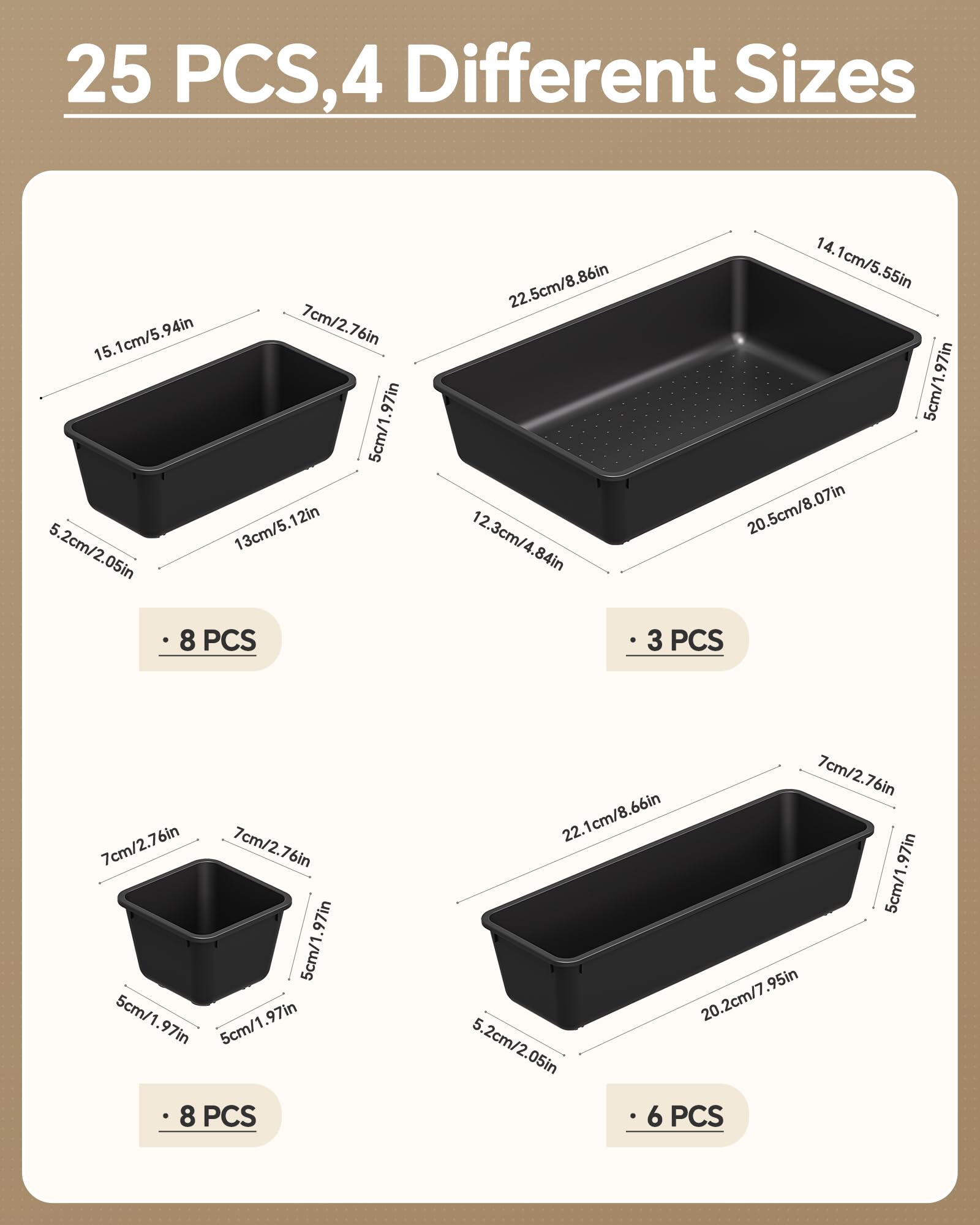 KEMETHY 25 PCS Plastic Drawer Organizers Set, 4 Sizes Vanity Organizer