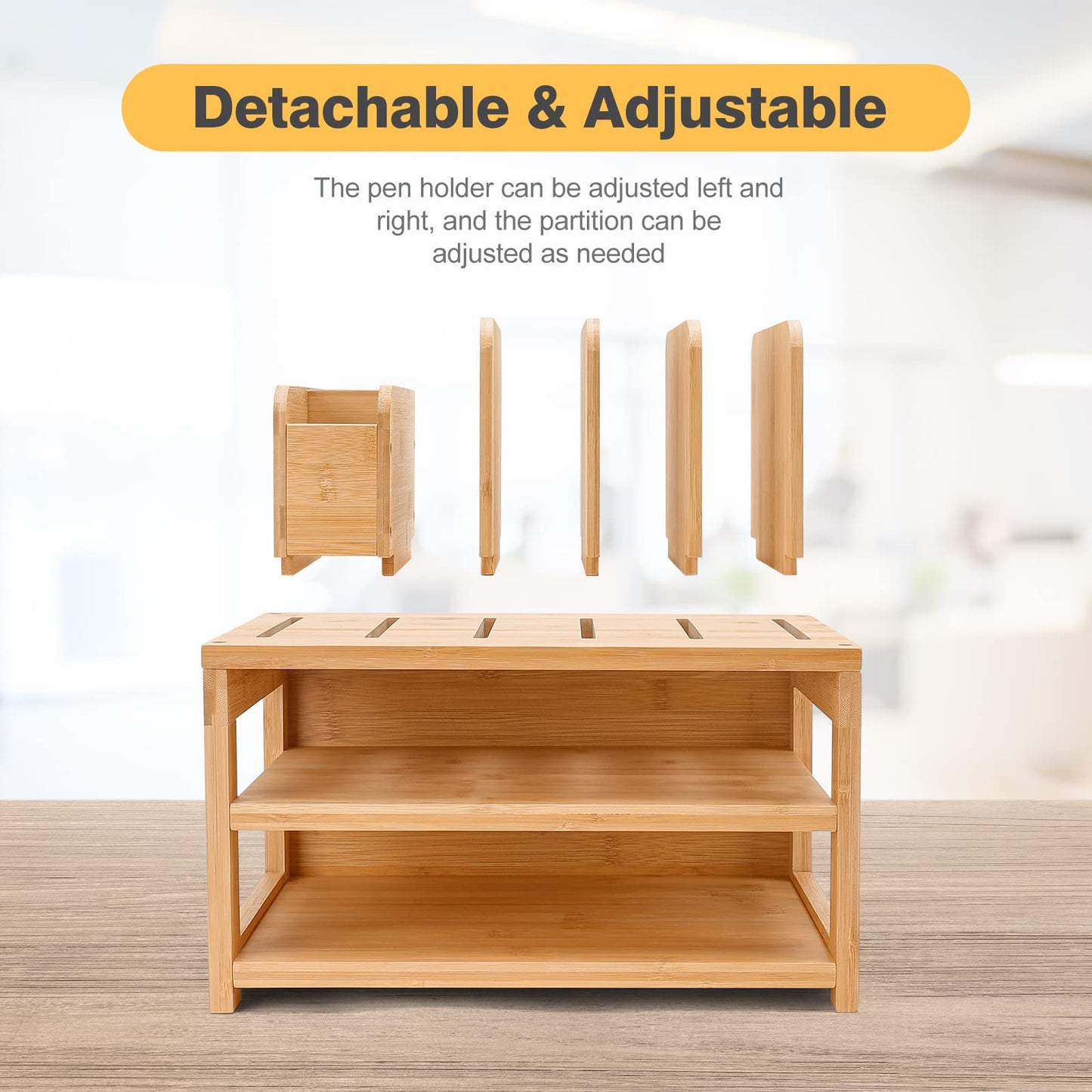 Homde Desk Organizer with File Holder: 3-Tier Bamboo Organization for Desks