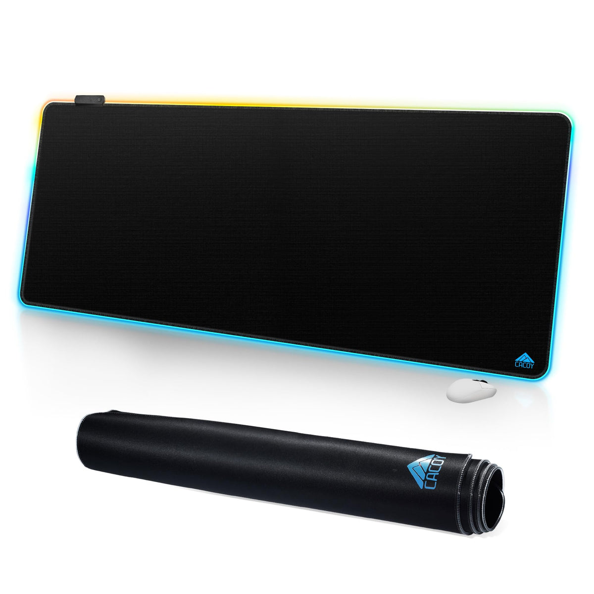 Cacoy 59"x24" Large RGB Gaming Mouse Pad, XXL Non-Slip LED Desk Mat, Black