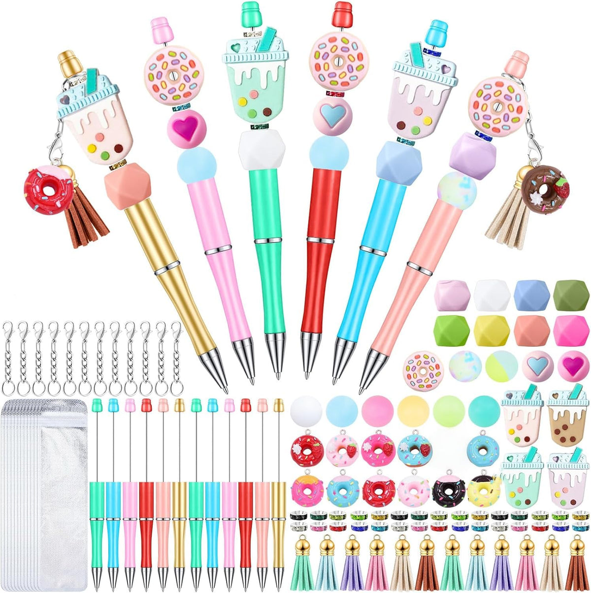 SytuHete 12 Pieces Beadable Pens Bulk with Colorful Silicone Beads for DIY Pen Making Kit Smooth