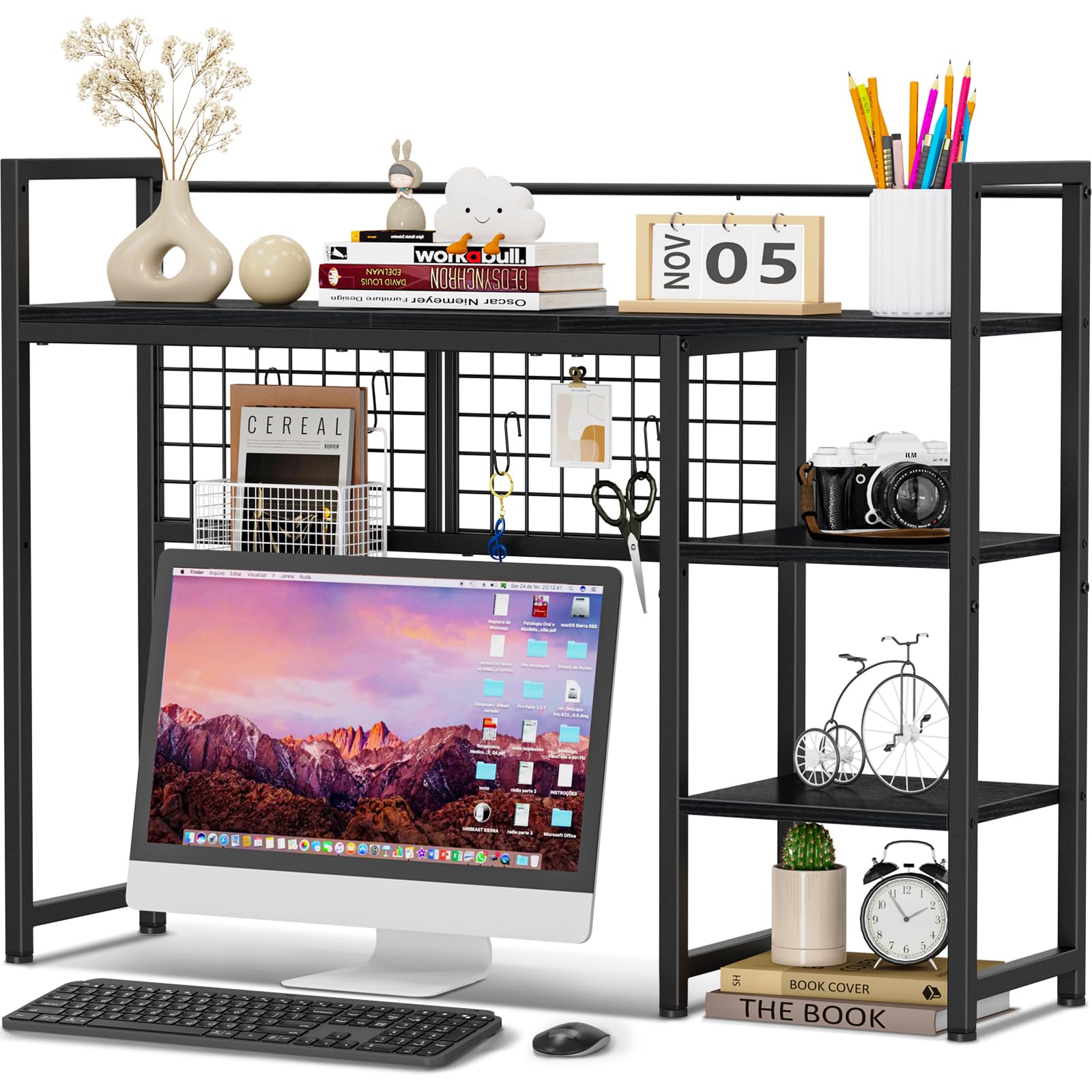 Snughome Desk Shelf, 38.6" Desktop Organizer Shelf, Desk Hutch for Computer Monitor, 4 Tier Desk