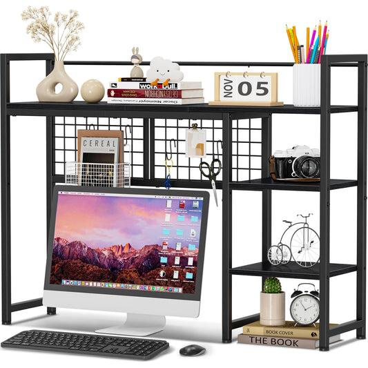 Snughome Desk Shelf, 38.6" Desktop Organizer Shelf, Desk Hutch for Computer Monitor, 4 Tier Desk