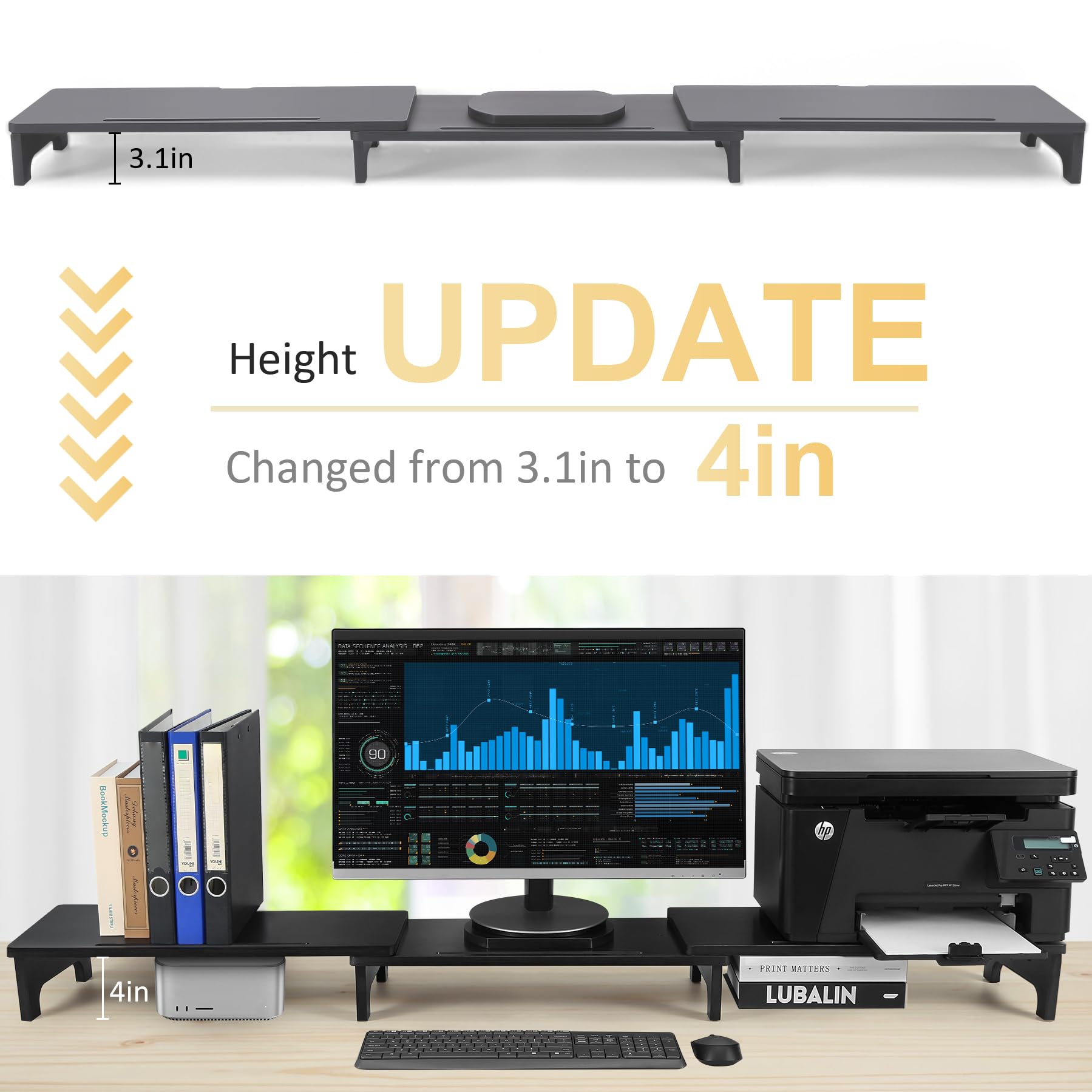 Nnewvante Bamboo Monitor Stand Riser, 60 inch Upgrade Height Large TV Riser
