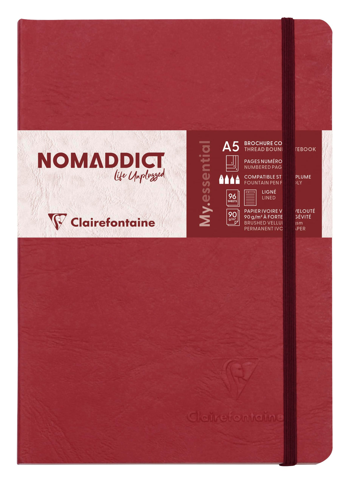 Clairefontaine 793462C Collection Age Bag One Stitched My.Essential Stitched Elastic Notebook Red