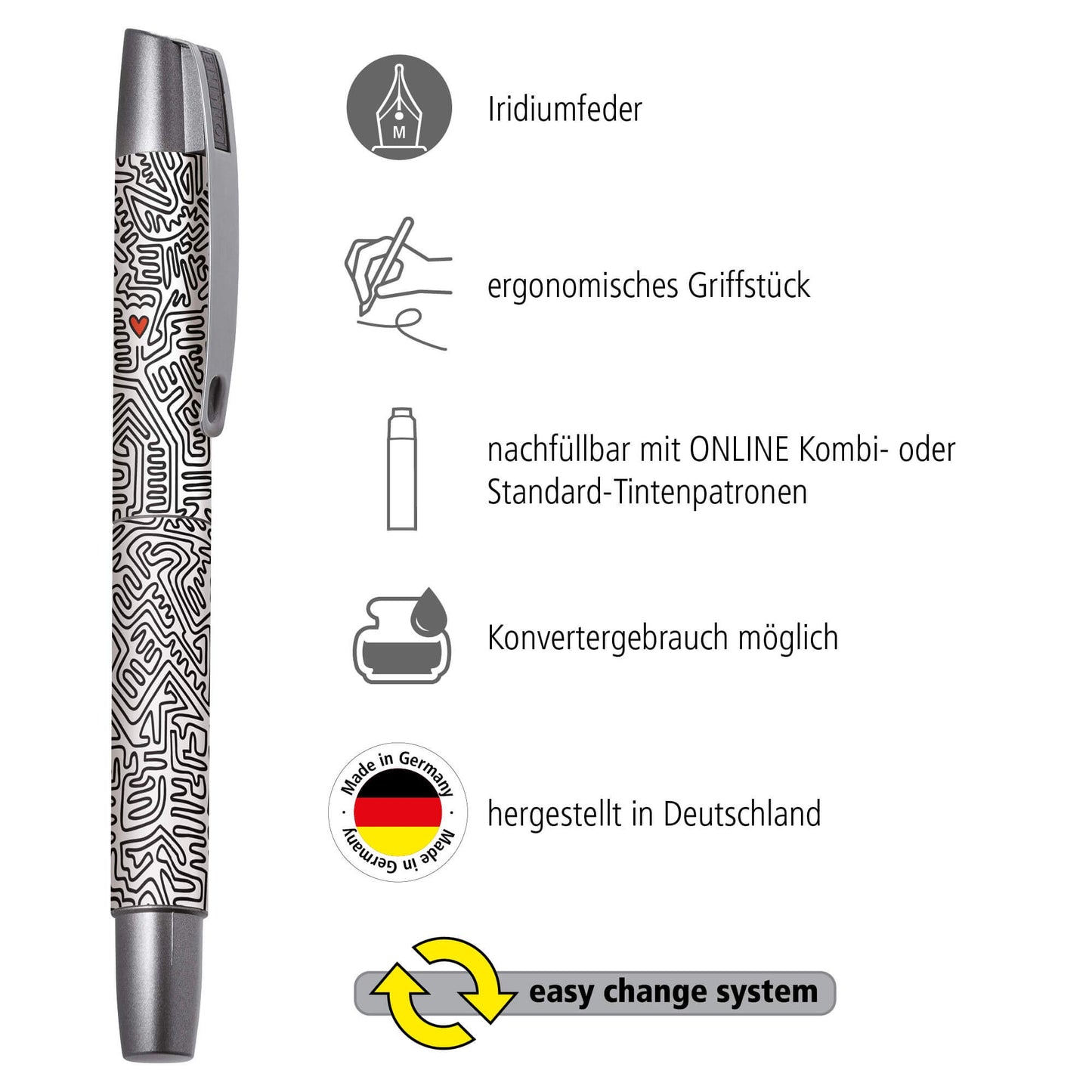 Online Ergonomic fountain pen for left handed for school/college Campus Heart - solid medium nib
