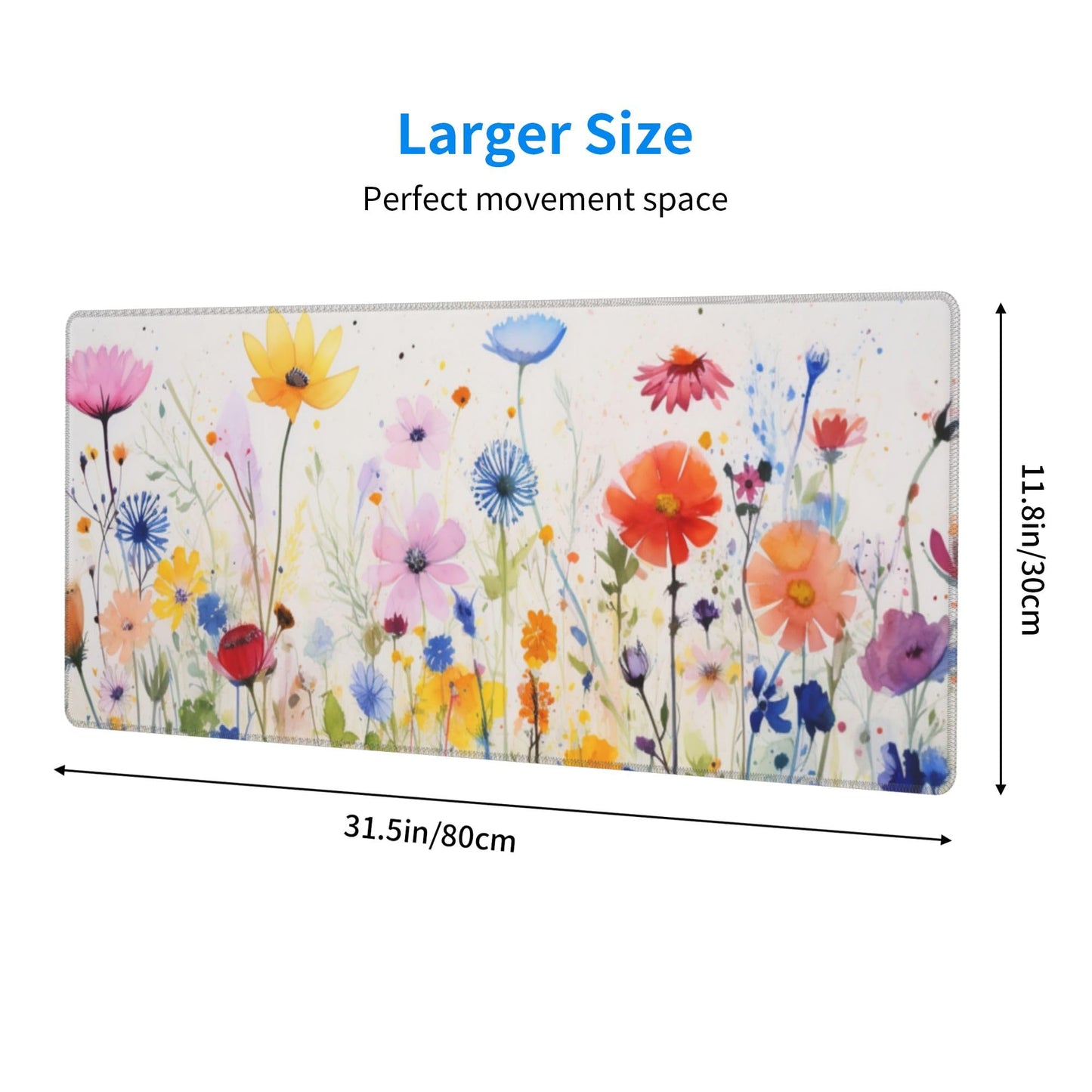Cute Wildflowers Pattern Mouse Pad 31.5 x 12 Inch, Non-Slip Rubber Base, Ergonomic Design for Pain