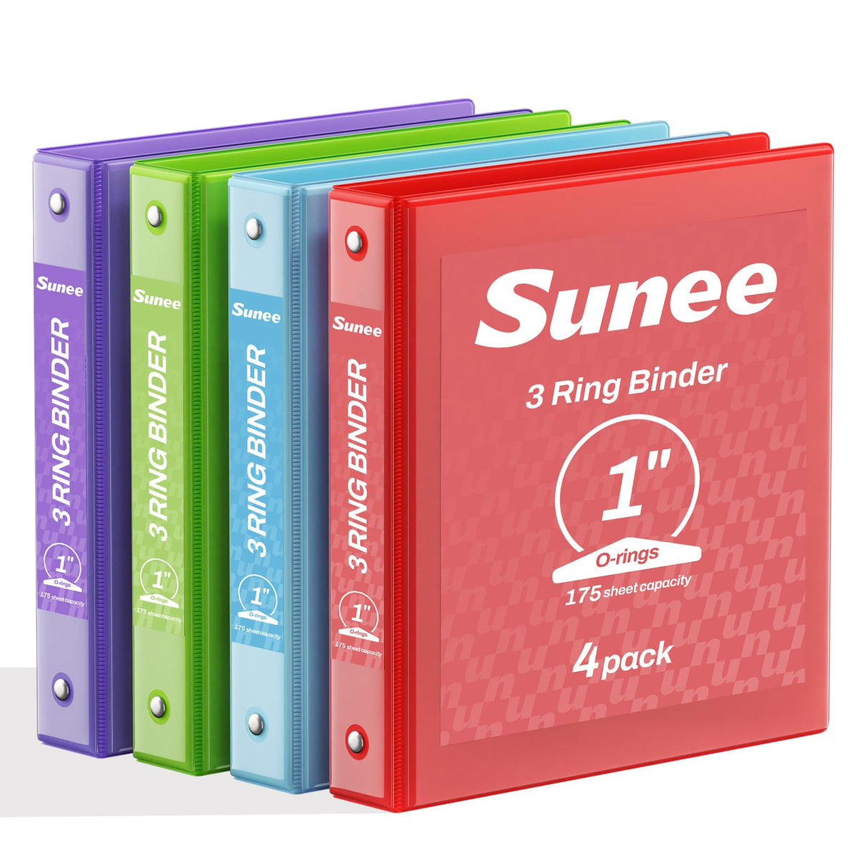 SUNEE 1 Inch Binders 3 Ring 4 Pack, 1" Classic 4-Color Binder Set (8.5x11 Inches) for Office