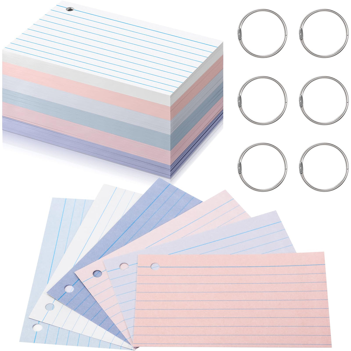 Epakh 300 Pcs Index Cards with Rings, 3 x 5 Inch, Stylish Colors