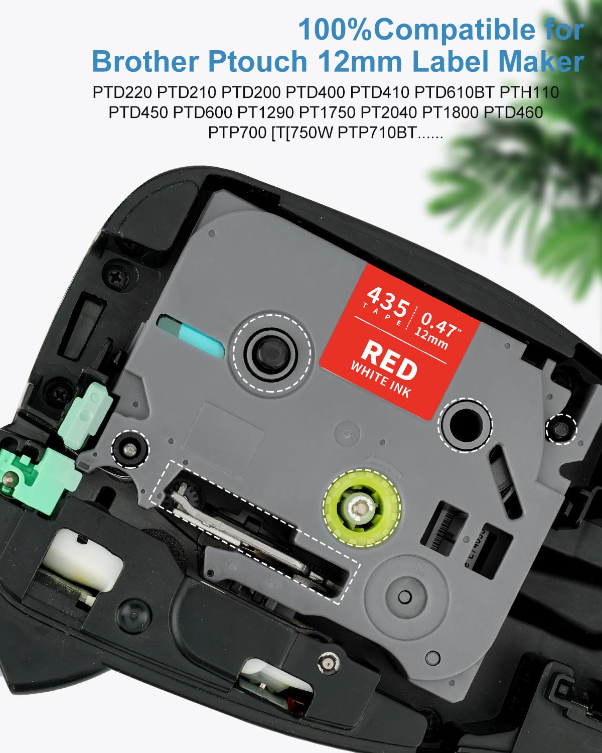 4-Pack Compatible for Brother Tze-435 Tz 12mm 0.47" White on Red Label Tape