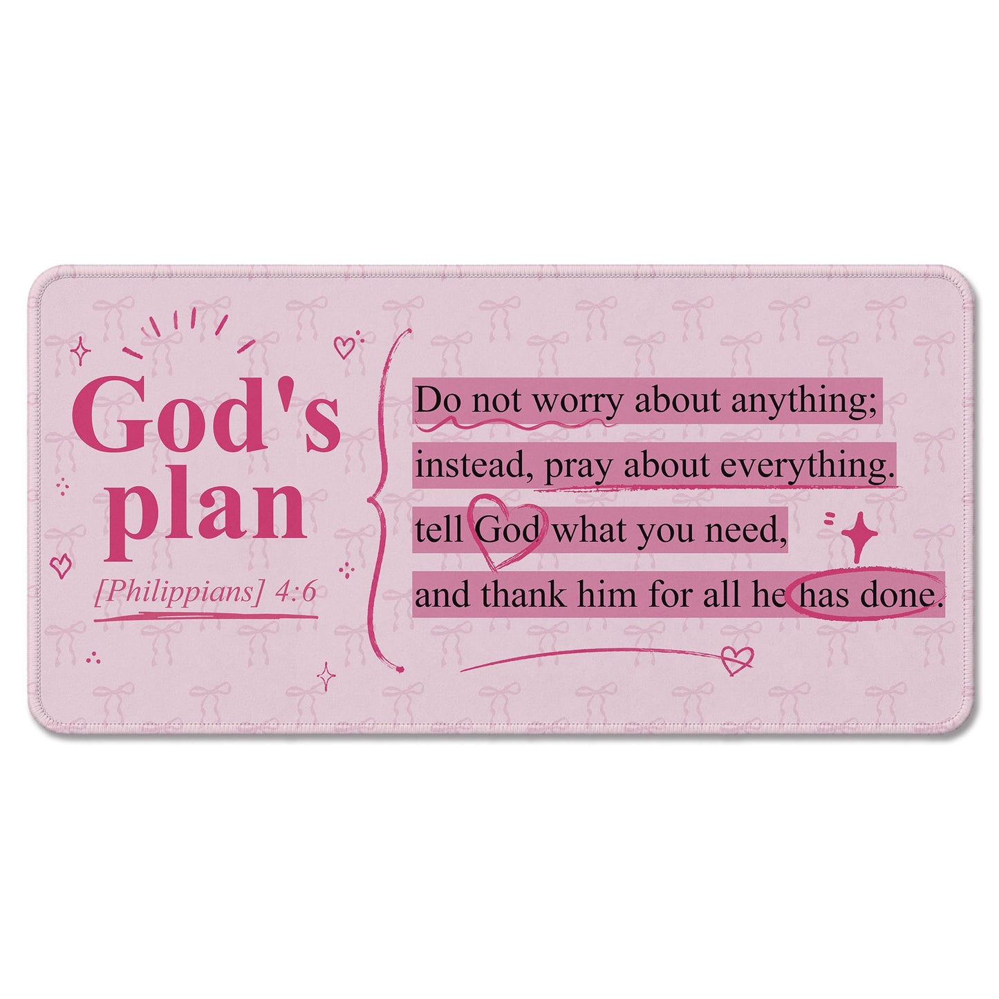 DOFQZ Pink Bow Christian Bible Verse Mouse Pad Large 31.5x15.7inch,M008