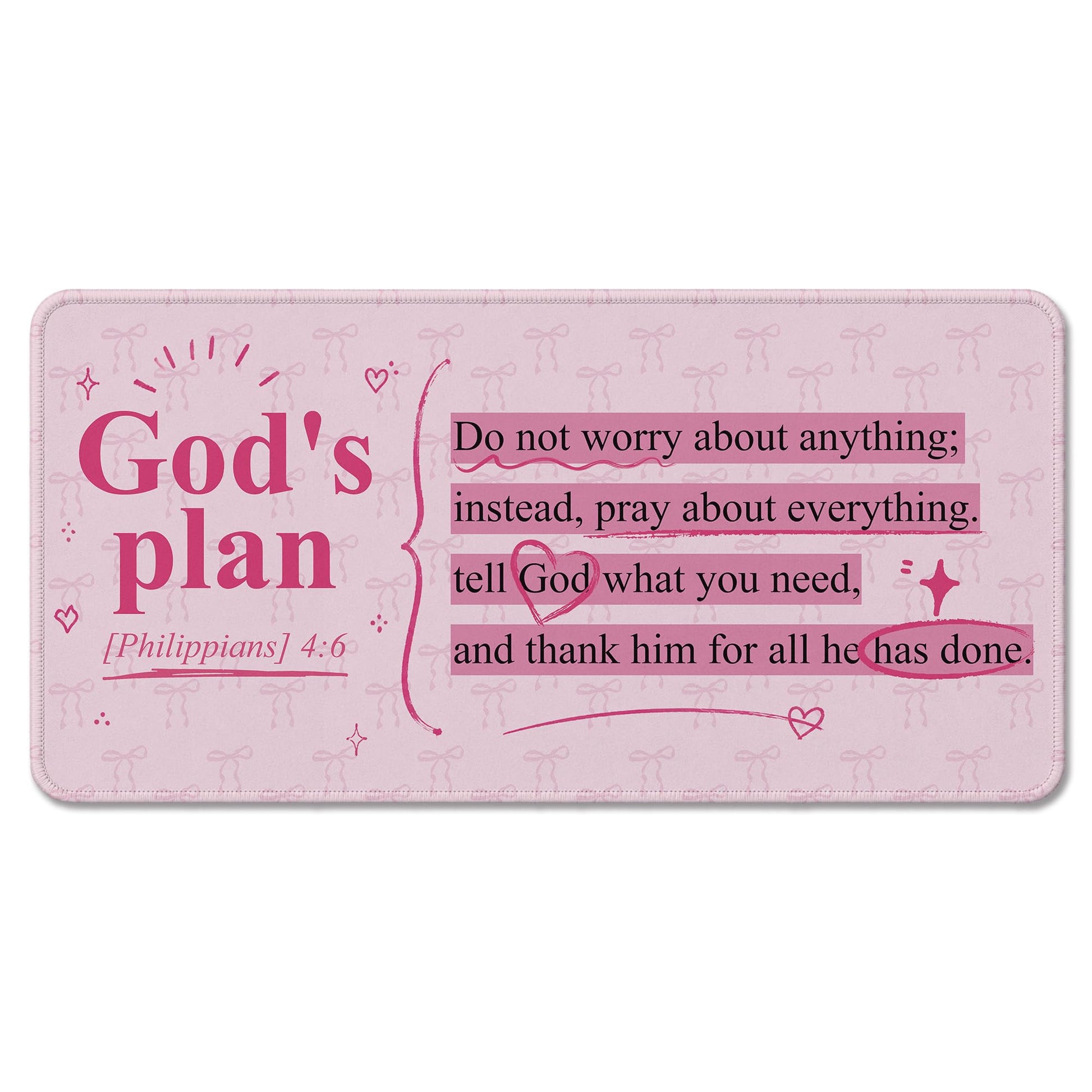 DOFQZ Pink Bow Christian Bible Verse Mouse Pad Large 31.5x15.7inch,M008