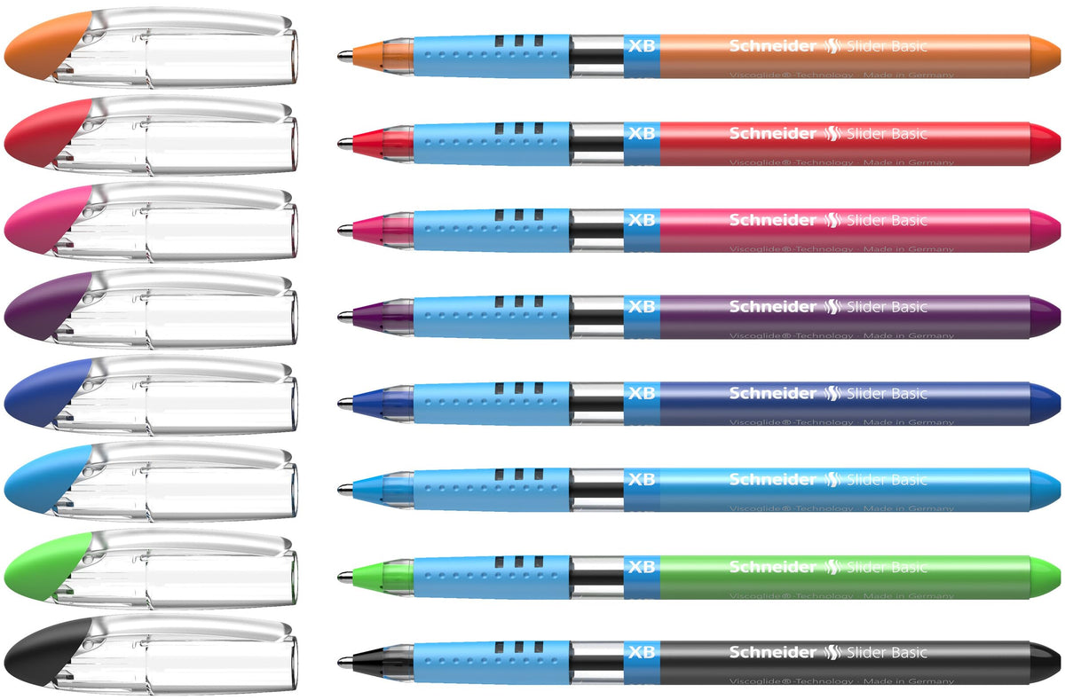 Schneider Slider Basic XB (Extra Broad) Ballpoint Pen, 1.4 mm, Transparent Barrel, Assorted Ink