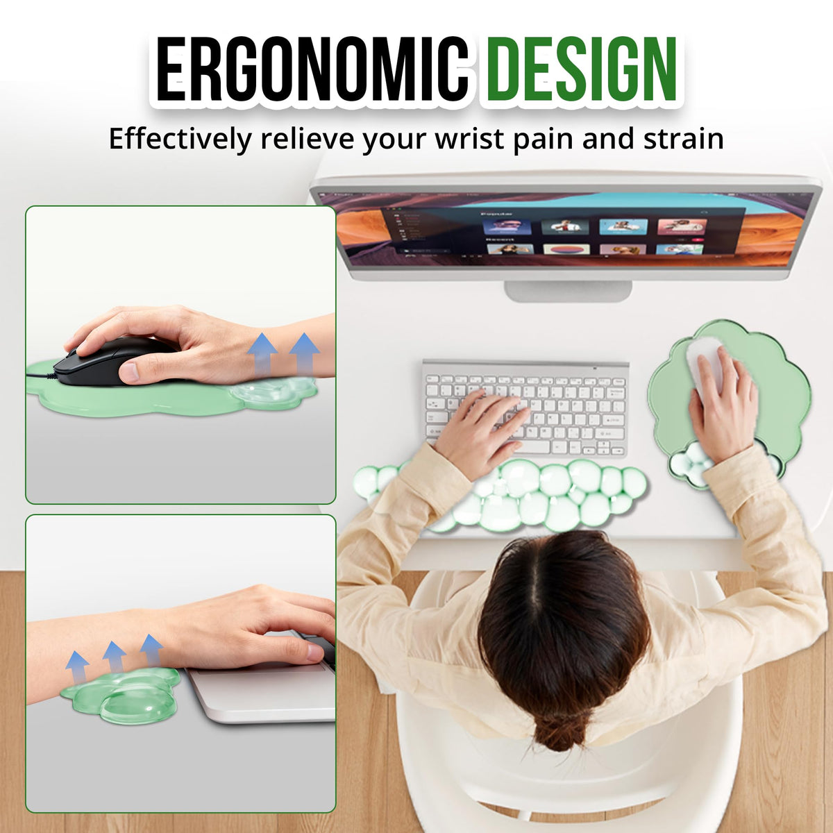 Keyboard Wrist Rest Set — Ergonomic Cloud Wrist Rest Keyboard and Mouse Pad, Non-Slip Desk