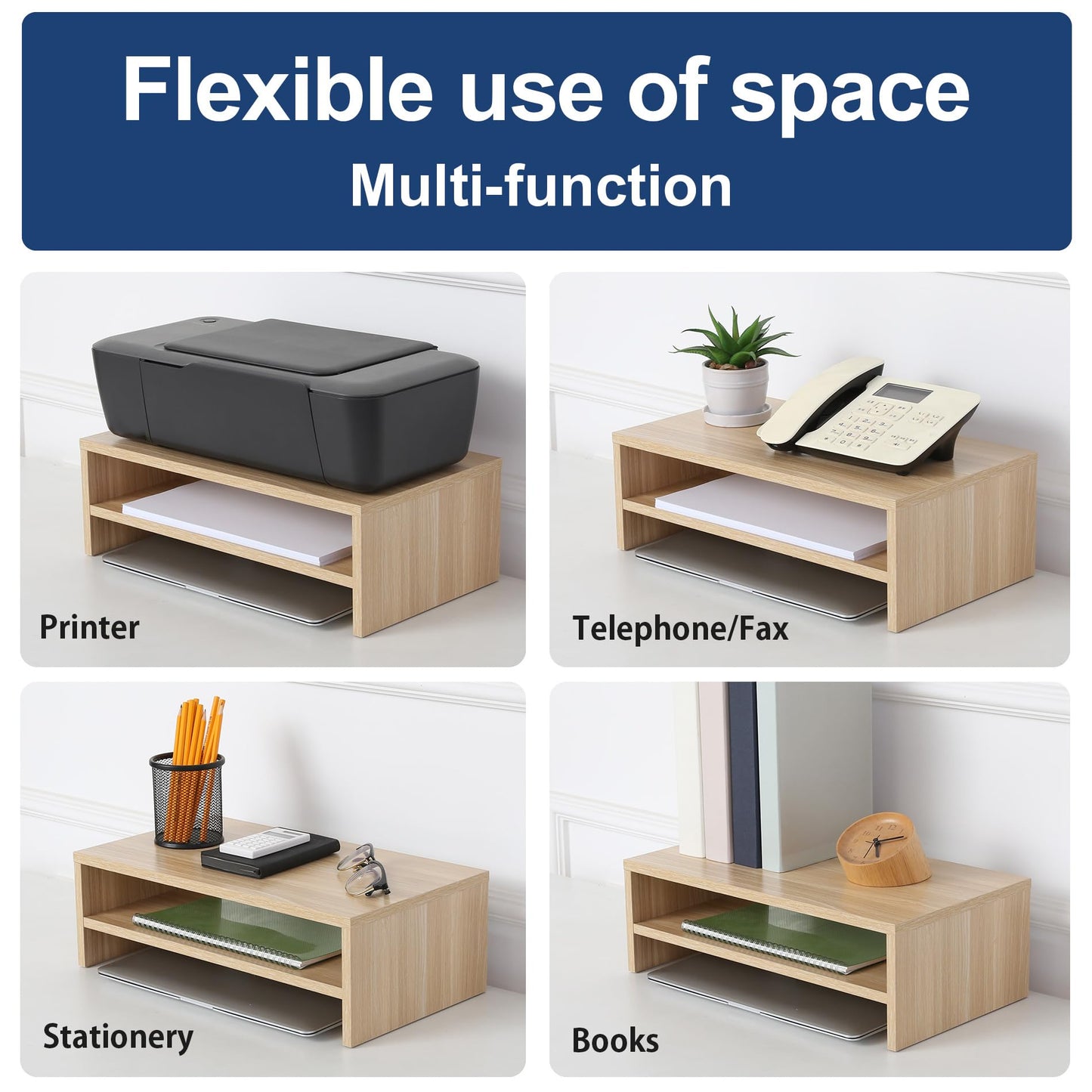 FITUEYES Wooden Monitor Stand Riser, 2-Tier Desk Storage Shelf, Oak