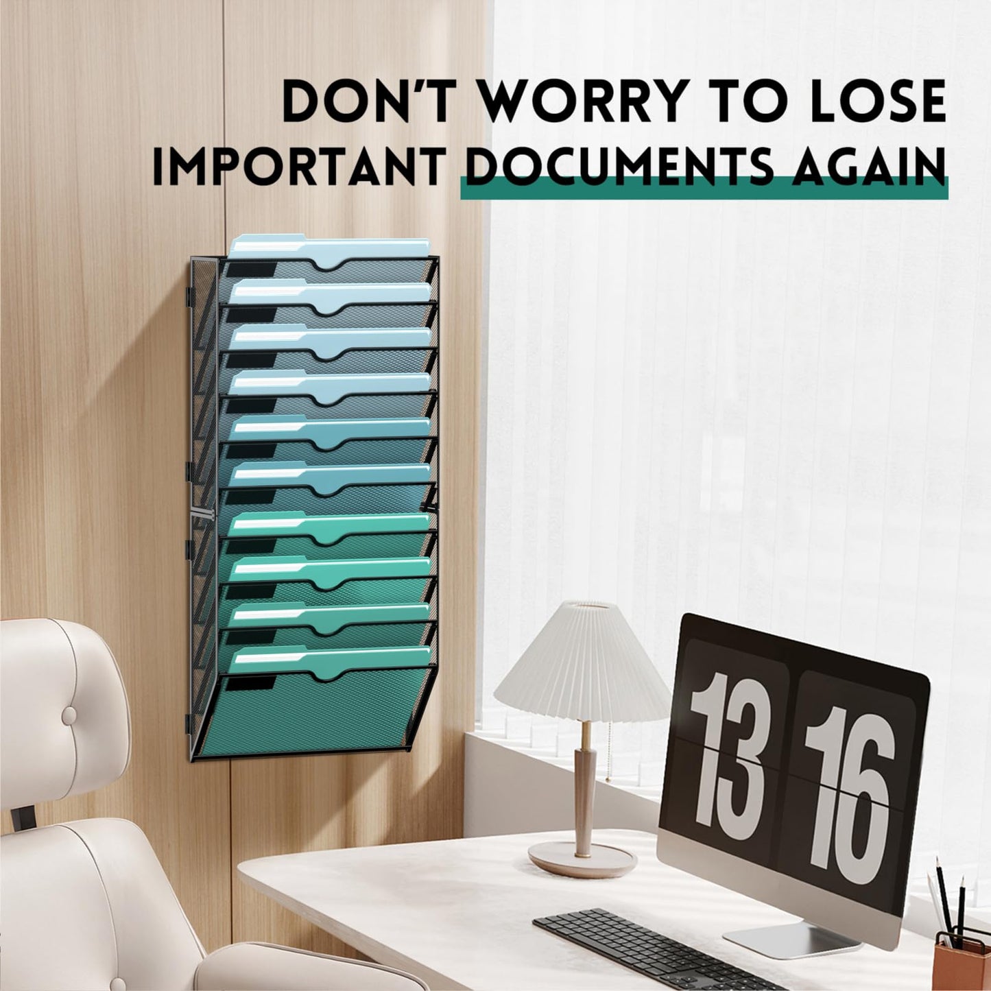 10-Tier Wall File Organizer, Hanging File Holder, Wall Mounted Mail Sorter